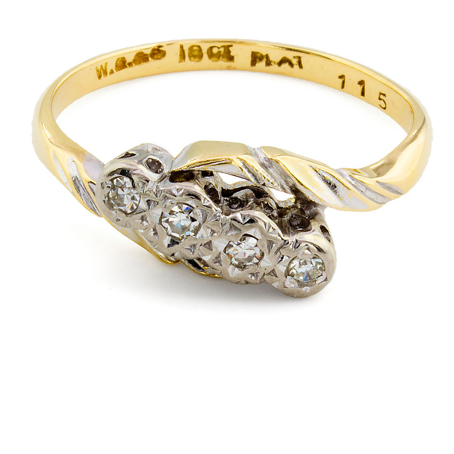 18ct gold & Platinum Diamond 4 stone Ring size N